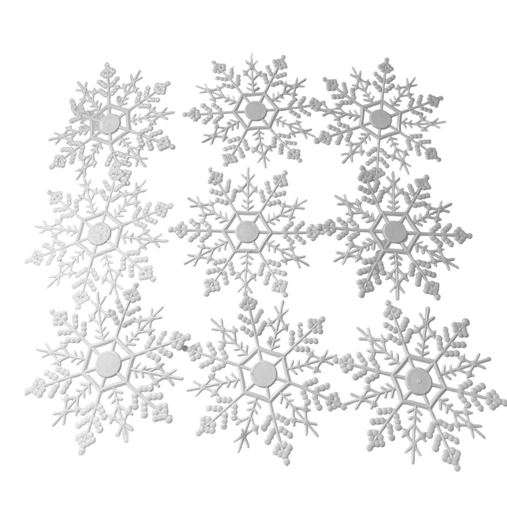 Vintage Christmas Ornament White Plastic Snowflake Glitter 1970s Lot Of 9